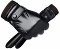 Black winter gloves made of genuine leather - warm and insulated gloves - adjustable size - compatible with touchscreen devices - non-slip palm - cashmere lining - windproof, rainproof and snowproof