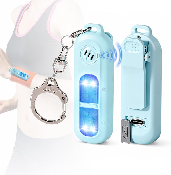 Rechargeable personal safety alarm for women - 130 dB self-defence keychain alarm - with strobe light and LED torch - bear alarm - rechargeable emergency safety alarm - suitable for night runners and children - blue