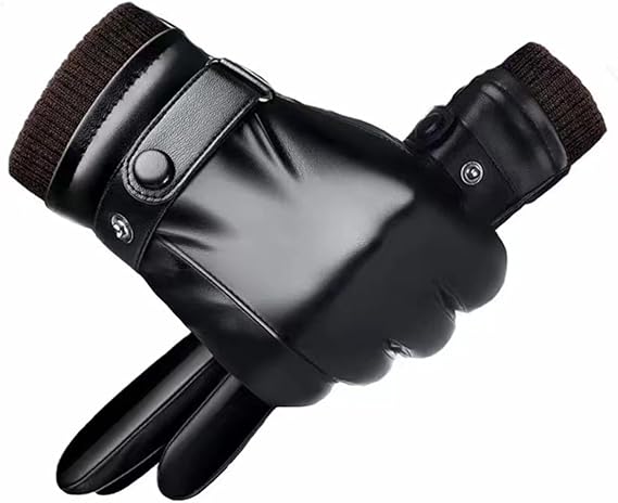 Black winter gloves made of genuine leather - warm and insulated gloves - adjustable size - compatible with touchscreen devices - non-slip palm - cashmere lining - windproof, rainproof and snowproof