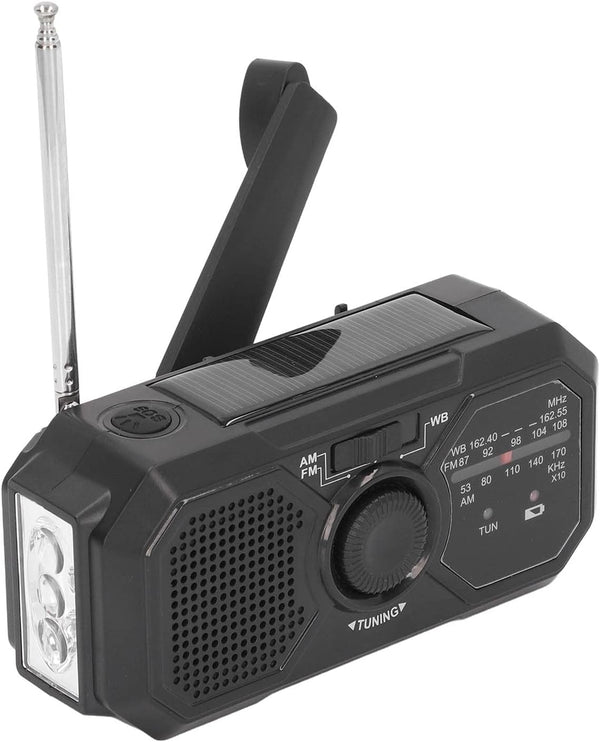 Noodradio - Solar-powered emergency radio, hand-operated - AM/FM/weather radio - With torch - SOS alarm function - Emergency charging function - Portable emergency radio (black) Suitable for camping, hiking and home emergencies