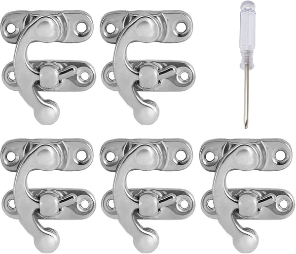 Biaungdo 5pcs Retro Vintage Style Swing Bag Clasp Closure Lock Latch for Furniture Wooden Box Jewelry Case Silver Tone with Mounting Screw & Screwdriver, 33 x 29 mm