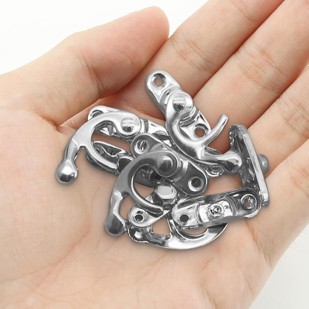 Biaungdo 5pcs Retro Vintage Style Swing Bag Clasp Closure Lock Latch for Furniture Wooden Box Jewelry Case Silver Tone with Mounting Screw & Screwdriver, 33 x 29 mm