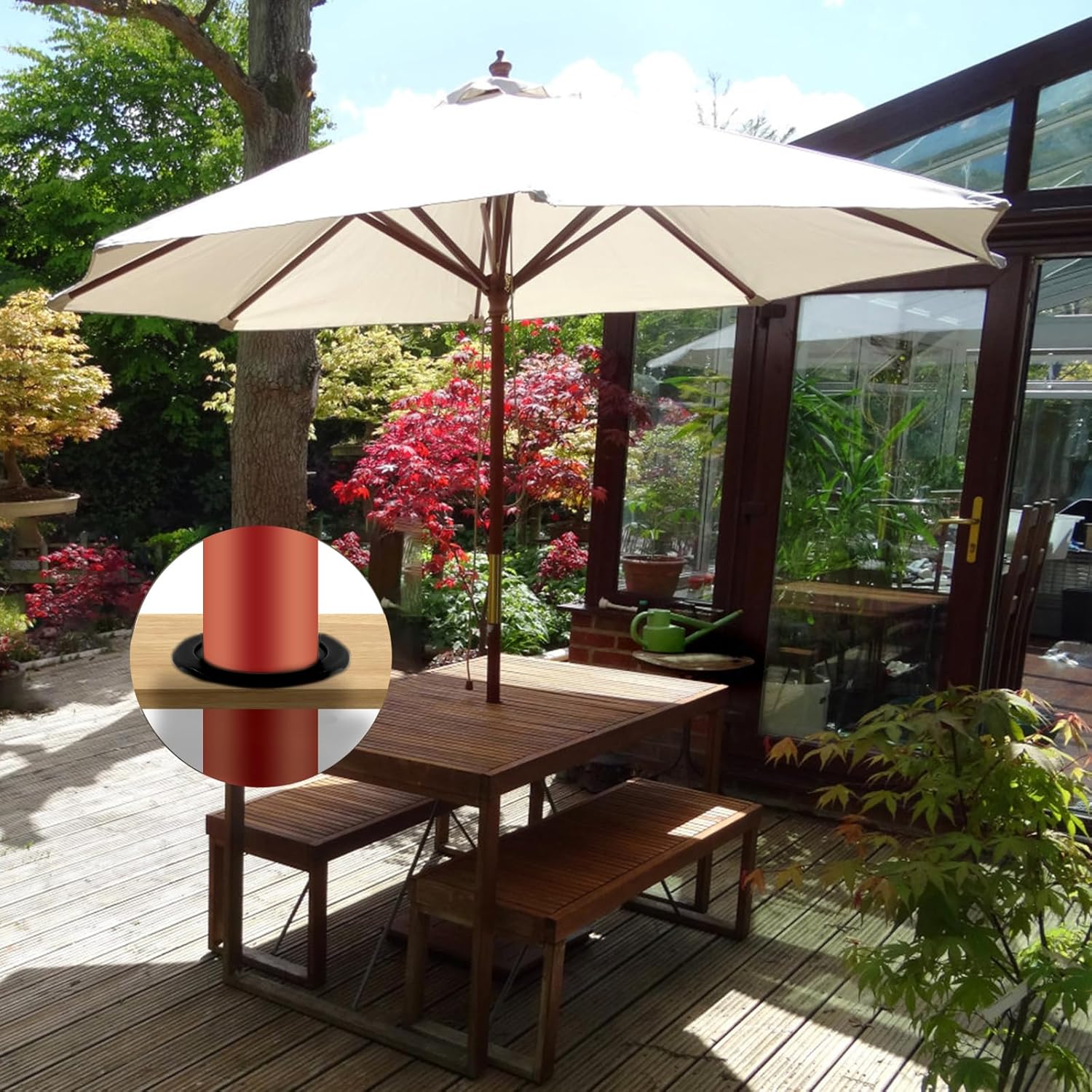 Biaungdo 2 Sets 3 Inch Outdoor Patio Table Umbrella Hole Ring and Cap Set, Standard Size Garden Beach Tablet Thicker Hole Ring Plug and Cap Set(Black, Compatible 32-48mm Umbrella Tube)