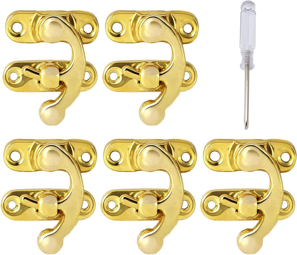 Biaungdo 5pcs Gold Vintage Style Swing Bag Clasp Closure Lock Latch for Furniture Wooden Box Jewelry Case Silver Tone with Mounting Screw & Screwdriver, 33 x 29 mm