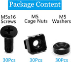 Biaungdo 30 Pcs M5 x 16mm Rack Screws and Cage Nuts, Computer Rack Mount Cage Screws & Nuts & Washers for Server Console Mounting, Rack Mount, Cabinets(Black)