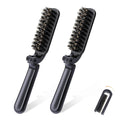 2Pcs Travel Hair Brush, Mini olding Hair Brush Collapsable Boar Bristles Hair Comb Pocket Beard Brush Portable Hair Styling Tool or Women and Men