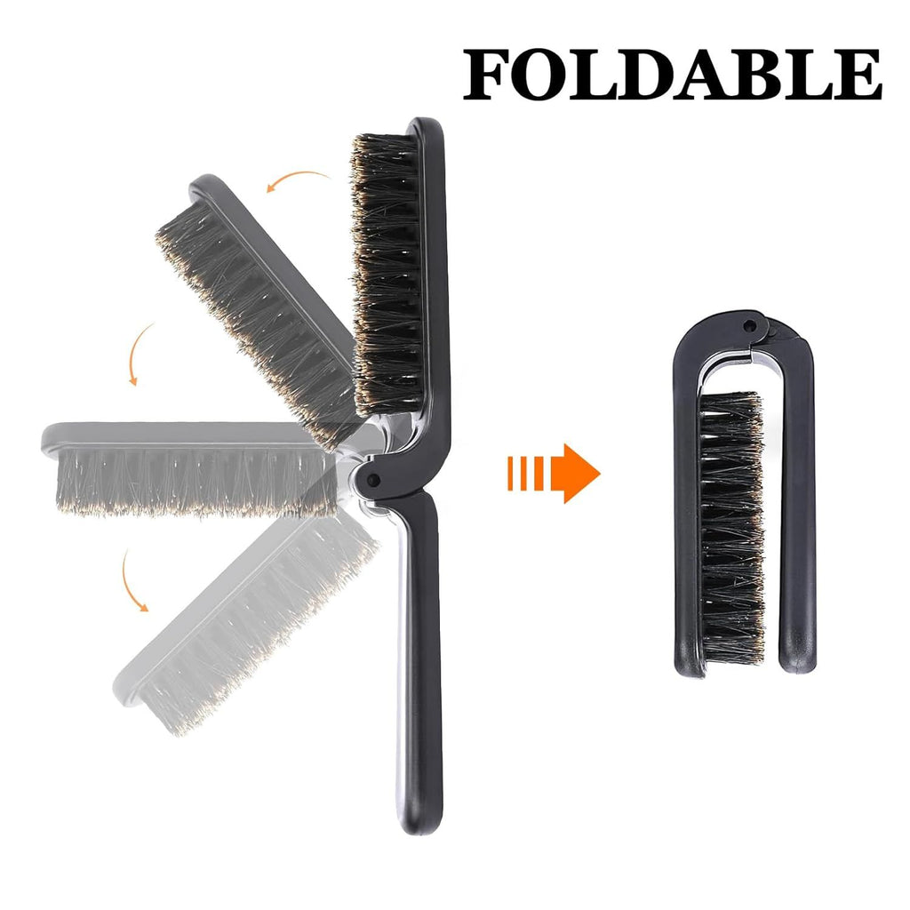 2Pcs Travel Hair Brush, Mini olding Hair Brush Collapsable Boar Bristles Hair Comb Pocket Beard Brush Portable Hair Styling Tool or Women and Men