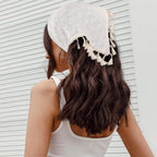loral Tassels Hair Scar Headband - 2PCS Cotton Hair Bandana Scar With Tassels Tie Back Head Kerchie Headband or Women and Girls (Navy Blue+White)