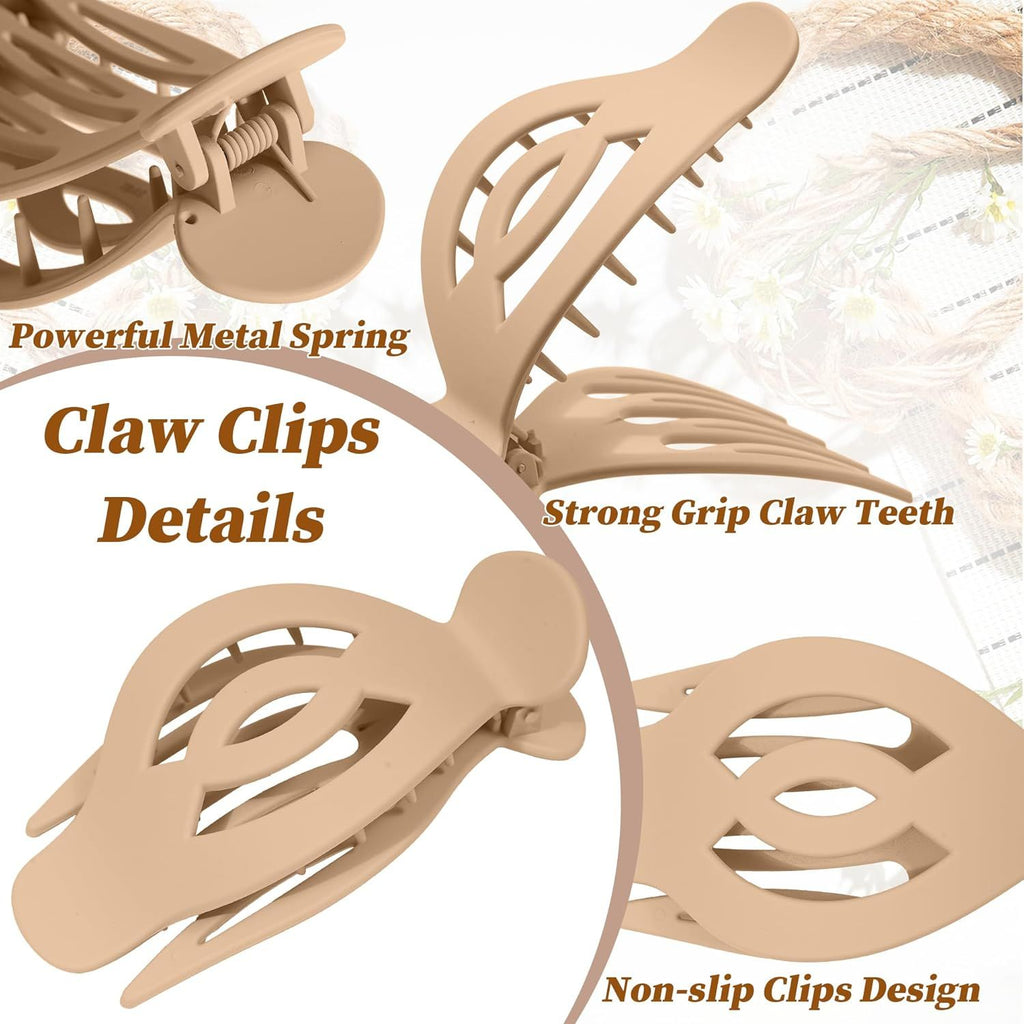 6Pcs Upgrade Large lat Hair Claw Clips or Women Girls, 5" Non-slip Duckbill Hair Clips or Long, Thick, Thin Hair, Comortable or Driving & Lying Down (Matte (Neutral))