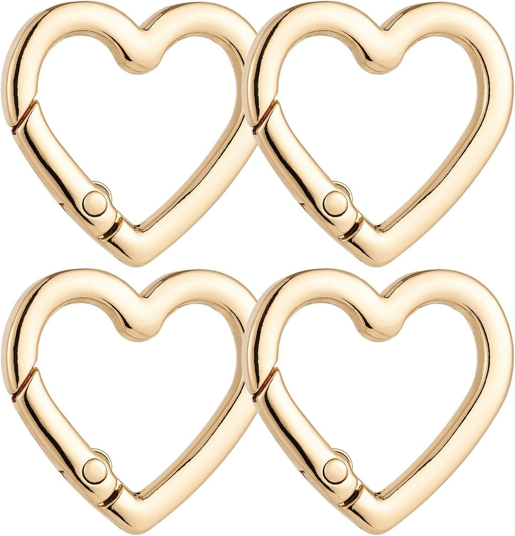 4 Pcs Heart Shaped Keychain Clip, Zinc Alloy Cute Heart Carabiner, Small Craft KeyringSpring Snap Clasp Hook for Camping Hiking Fishing Traveling