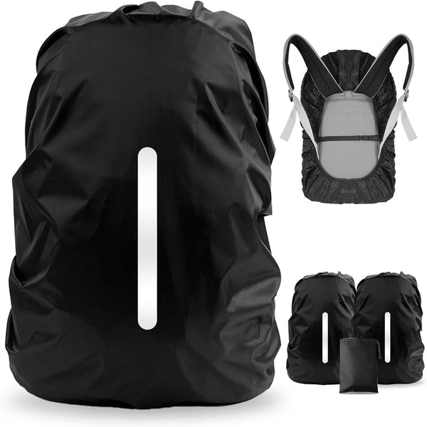 2 Pack Waterproof Rain Cover for Backpack, Reflective Rainproof Protector for Anti-Dust and Anti-Theft,M Size (for 30L-40L Backpack), 2 Pcs Black