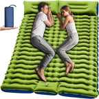 Double Sleeping Pad - Self Inflating 4" Extra-Thick for 2 Person with Pillow Built-in Foot Pump Inflatable Sleeping Mat for Backpacking, Hiking, Traveling, Tent, Portable Camping Mat