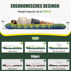 Double Sleeping Pad - Self Inflating 4" Extra-Thick for 2 Person with Pillow Built-in Foot Pump Inflatable Sleeping Mat for Backpacking, Hiking, Traveling, Tent, Portable Camping Mat