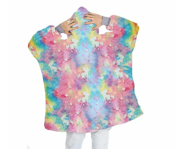Colorful Unicorn Glow in The Dark Oversized Sweatshirt with Pockets Cute Unique Birthday Gift Women Warm Cozy Wearable Blanket