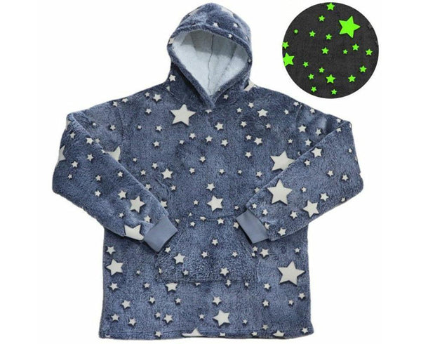 Gray Star Glow in The Dark Oversized Sweatshirt with Pockets Cute Unique Birthday Gift Women Warm Cozy Wearable Blanket