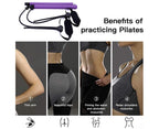 Pilates Exercise Stick Kit,Portable Compact 3-Section Yoga Resistance Bands for Legs and Butt, Pilates Bar with Foot Strap for Full Body Workout - Purple