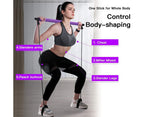 Pilates Exercise Stick Kit,Portable Compact 3-Section Yoga Resistance Bands for Legs and Butt, Pilates Bar with Foot Strap for Full Body Workout - Purple