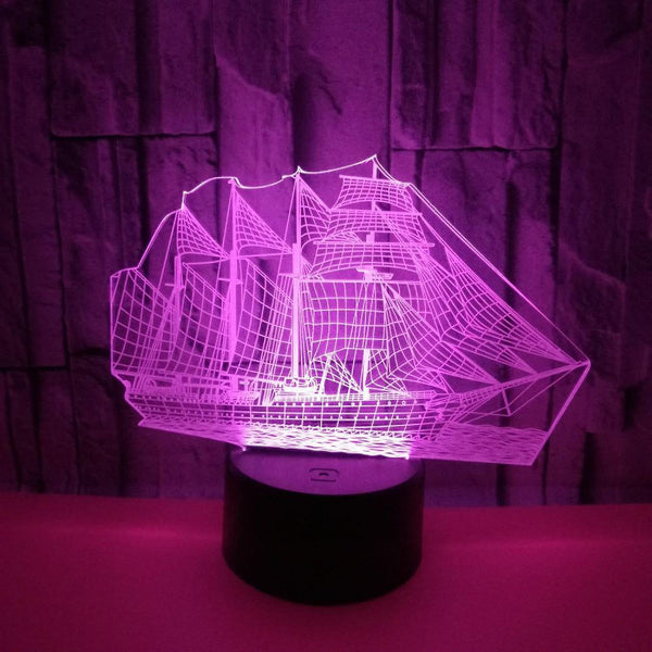 3D Illusion Sailboat LED Night Light 7 Colors Grad