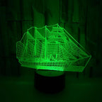 3D Illusion Sailboat LED Night Light 7 Colors Grad