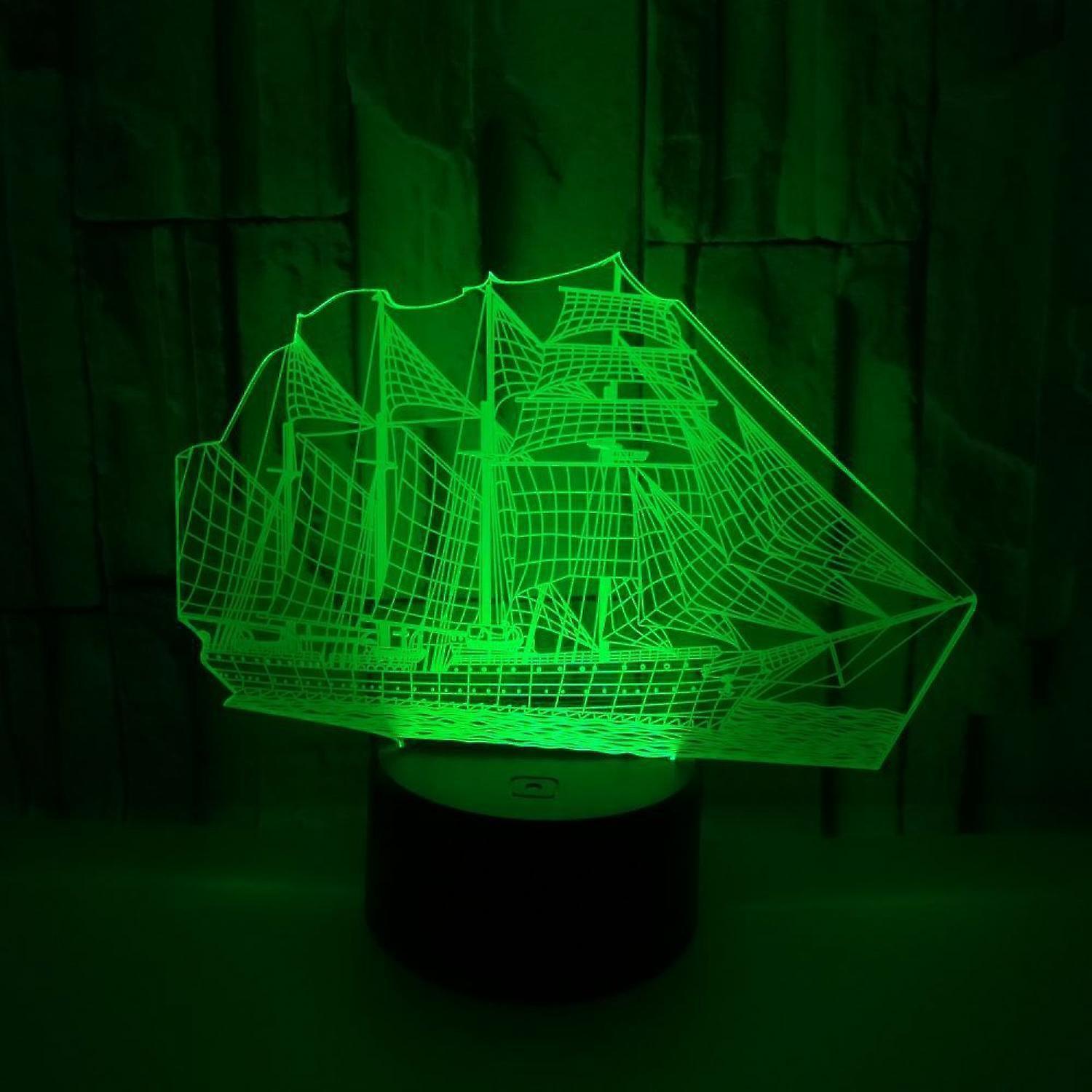 3D Illusion Sailboat LED Night Light 7 Colors Grad