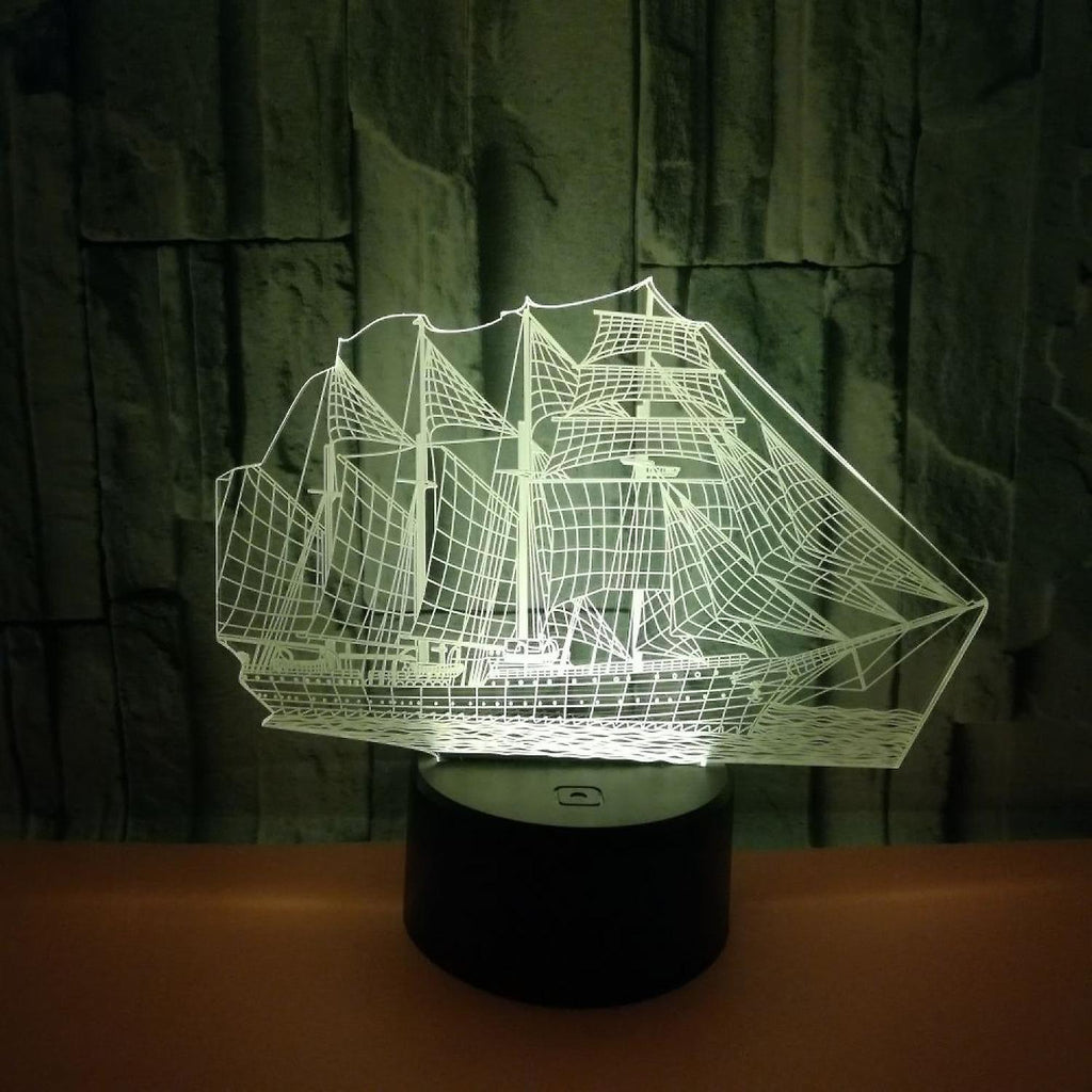 3D Illusion Sailboat LED Night Light 7 Colors Grad