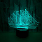 3D Illusion Sailboat LED Night Light 7 Colors Grad