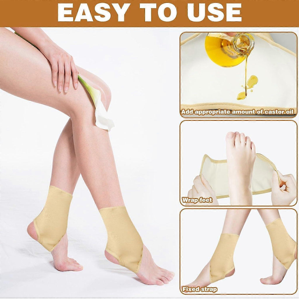 2Pcs Organic Castor Oil Pack Wrap for Feet, Castor Pack Castor Oil Foot Wrap, Reusable Castor Oil Wrap with Hook and Loop, (Castor Oil Not Included)