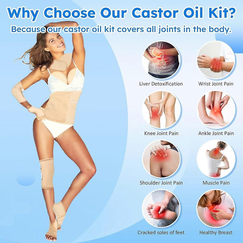 Castor Oil Pack Wrap,10 pcs Reusable Organic Castor Oil Pack Kit with Adjustable