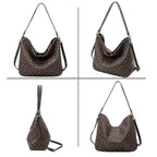 Women's Plaid Tote Bag PU Leather Shoulder Bag Underarm Bucket Bag with Wallet