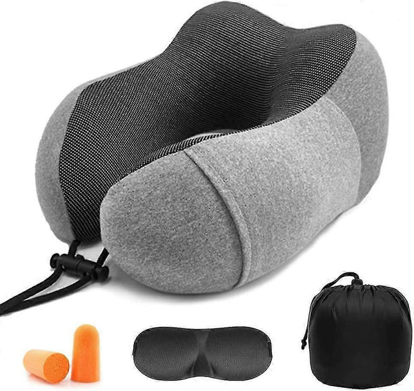 Comfy Memory Foam Travel Pillow for Airplane Car - Gray