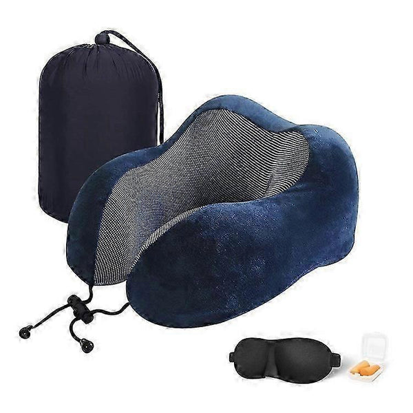 Comfy Memory Foam Travel Pillow for Airplane Car - Blue