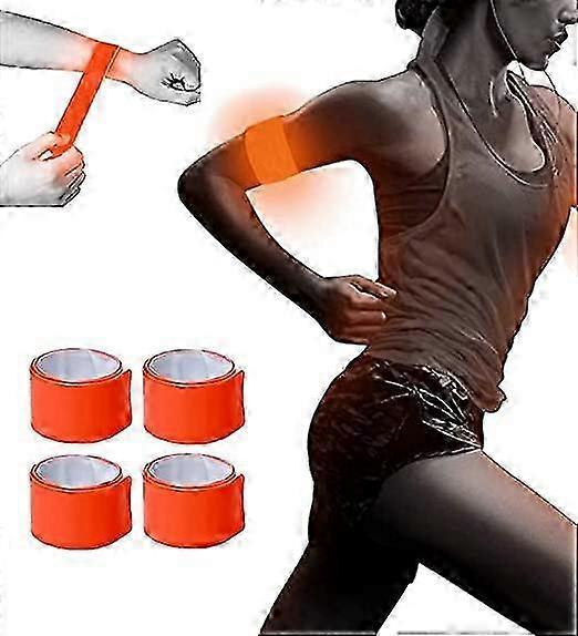 4pcs Reflective Tape Bands, 30cm Orange Wrist & Leg Straps for Night Running or Cycling