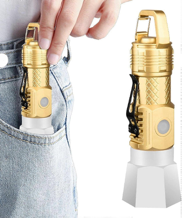 Camping Flashlight Small Waterproof LED Torch with Hook USB Rechargeable