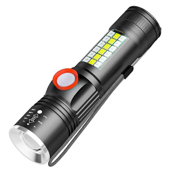 USB Rechargeable LED Flashlight with Sidelight Zoomable Mini Camping Tactical Torch