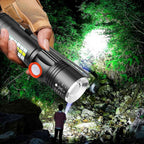 USB Rechargeable LED Flashlight with Sidelight Zoomable Mini Camping Tactical Torch