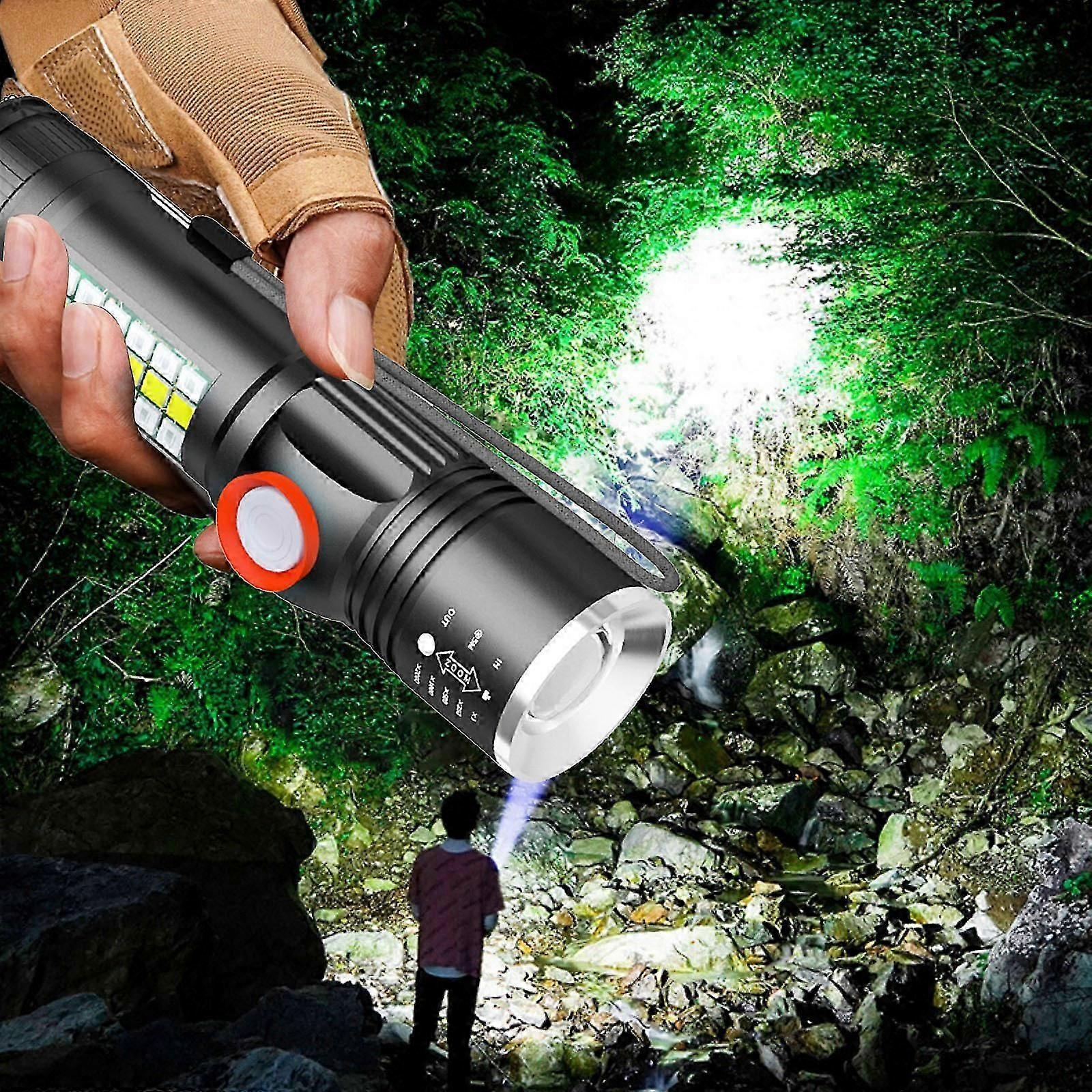 USB Rechargeable LED Flashlight with Sidelight Zoomable Mini Camping Tactical Torch