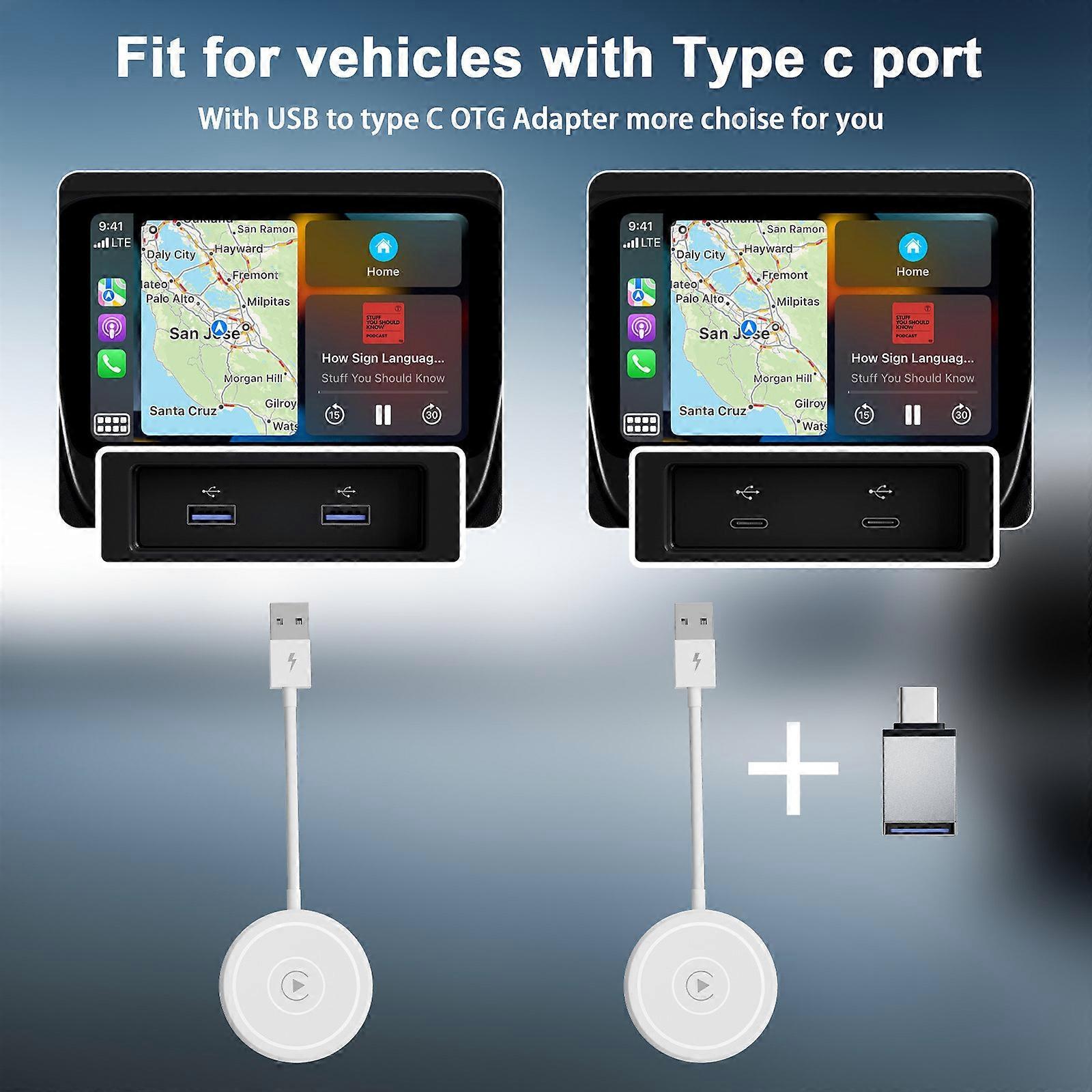 Lightweight Wireless CarPlay Adapter, Portable Wired to Wireless Converter
