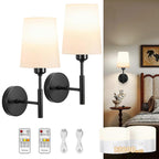 Battery Operated Wall Sconce Set of 2, LED, 13000mAh Rechargeable, Remote Dimmable