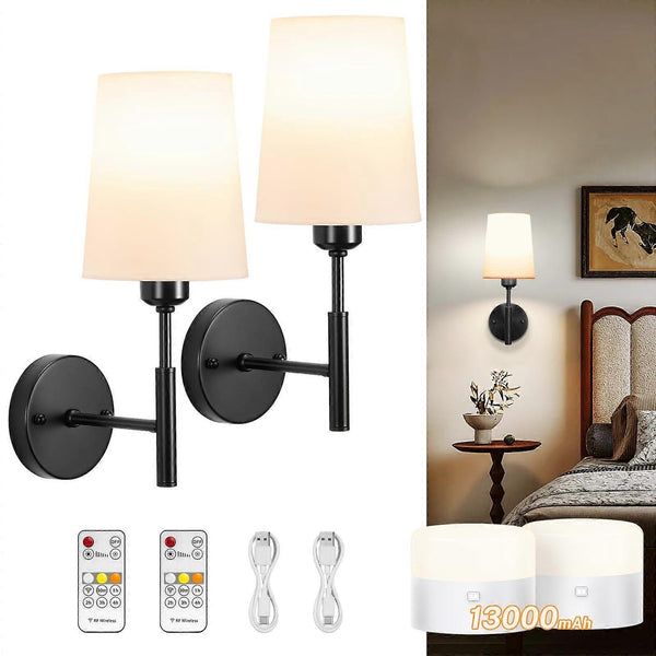 Battery Operated Wall Sconce Set of 2, LED, 13000mAh Rechargeable, Remote Dimmable