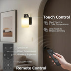 Battery Operated Wall Sconces Set of 2, Rechargeable LED, Touch & Remote Control, Black