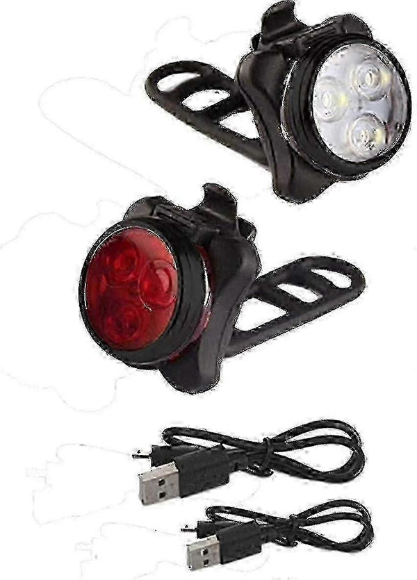 USB Rechargeable Bike Light Set - Front & Rear, 4 Modes