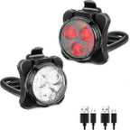 USB Rechargeable Bike Light Set - Front & Rear, 4 Modes
