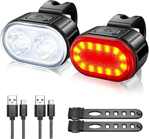 IPX4 Waterproof USB Rechargeable Bike Light Set - Front & Rear for Road Bike