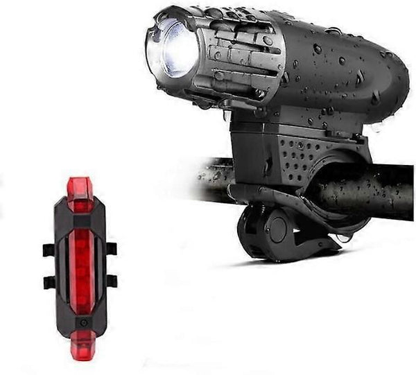 USB Rechargeable Front & Rear Bike Lights - Waterproof, 4 Lighting Modes