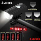 USB Rechargeable LED Bike Front Light - Waterproof, 5 Modes, for All Bikes