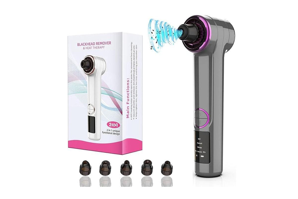 Blackhead Remover Pore Vacuum with Hot Compress 5 Probes for Women Men - Gray