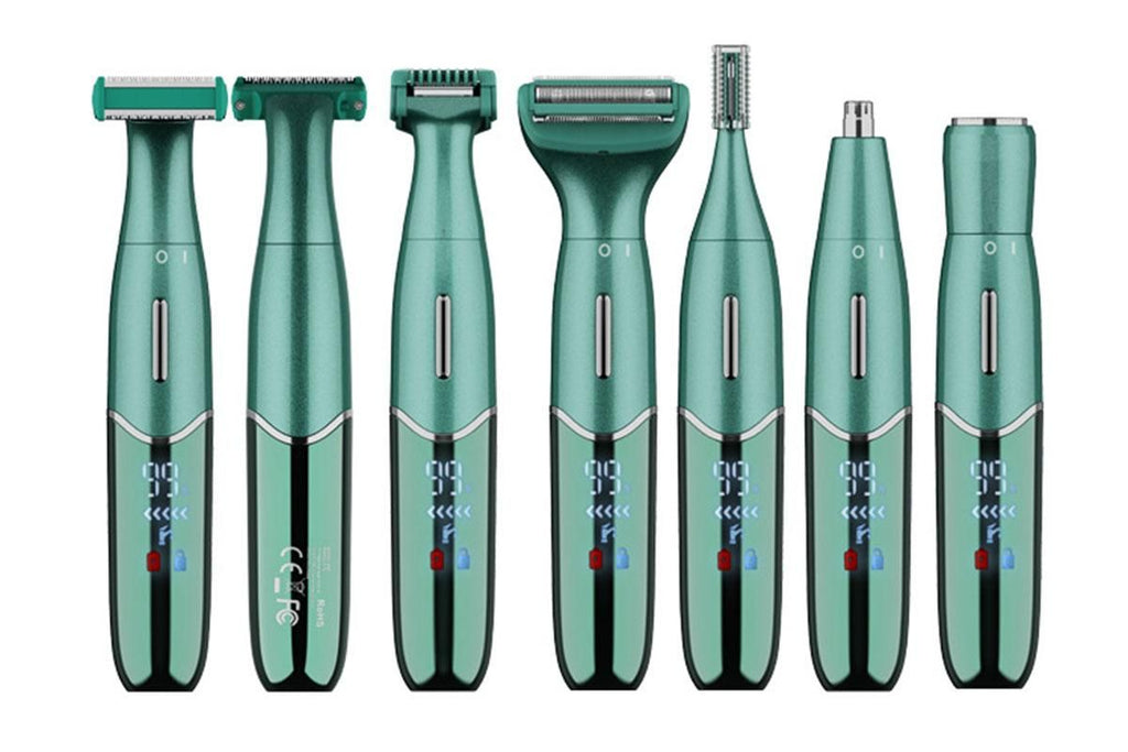 6-in-1 Women Electric Shaver Replaceable Heads for Whole Body Private Epilator Shaving Razor - Green