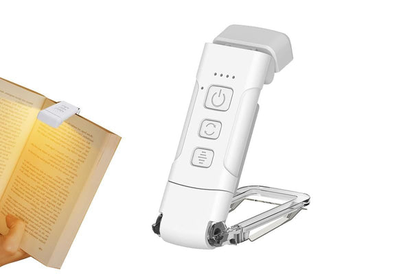 USB Rechargeable Book Light Bookmark Lamp with 3 Colors and 5 Brightness-White