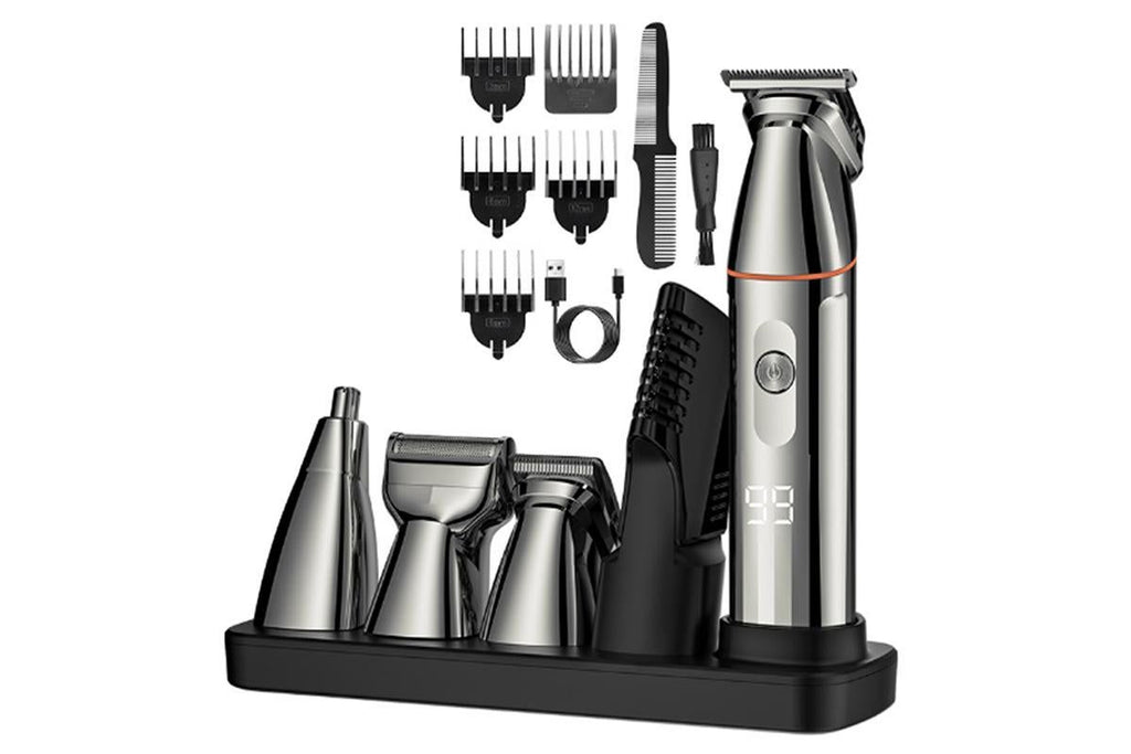 Professional Hair Clippers Trimmer Kit Washable Electric Razor Hair Trimmer For Men-Silver