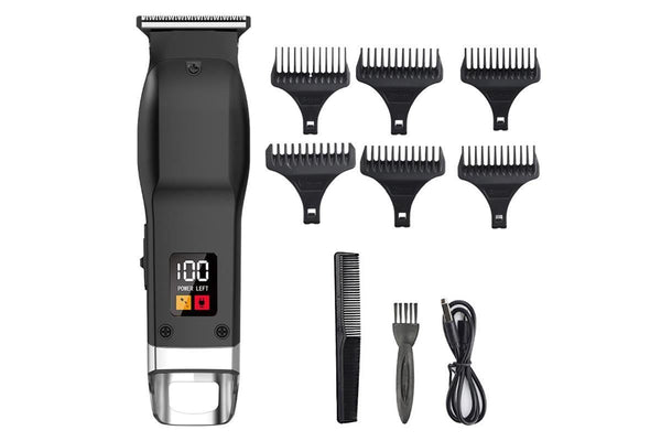 Rechargeable Men's Hair Clipper with LED Display - Grey